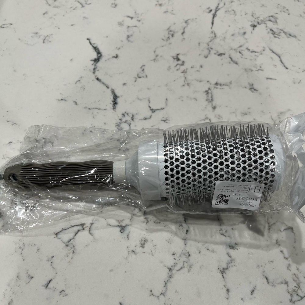 Nano technology ceramic + ionic Round Hair Brush with Grey and White Design